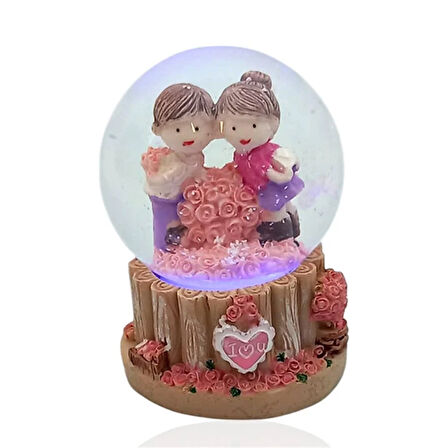 Sevgi Temalı Çift Işıklı Kar Küresi