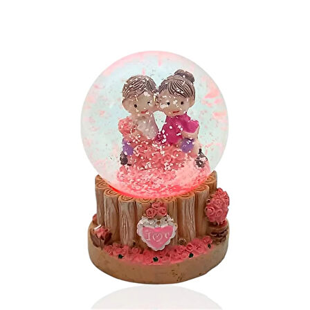 Sevgi Temalı Çift Işıklı Kar Küresi