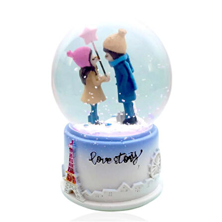 Işıklı Müzikli Sevgi Temalı Çift Orta Boy Kar Küresi