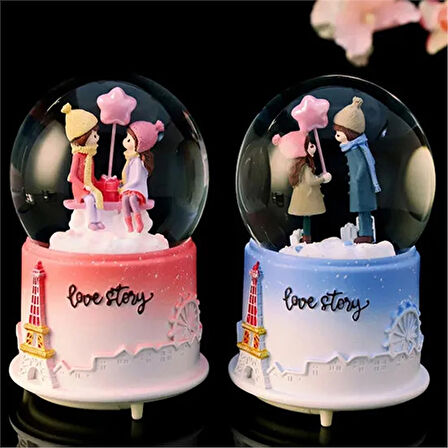 Işıklı Müzikli Sevgi Temalı Çift Orta Boy Kar Küresi