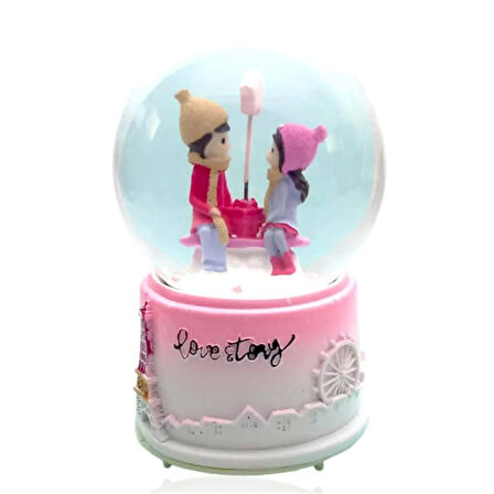 Işıklı Müzikli Sevgi Temalı Çift Orta Boy Kar Küresi
