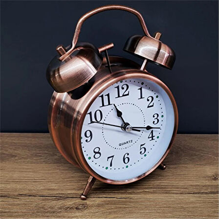 Metal Alarmlı Saat Bronz Renk Büyük Boy