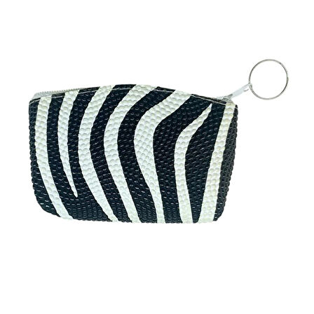 Bozuk Para Cüzdanı Anahtarlık Zebra Desenli Siyah Renk