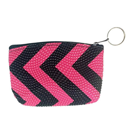 Desenli Bozuk Para Cüzdanı Anahtarlık Koyu Pembe