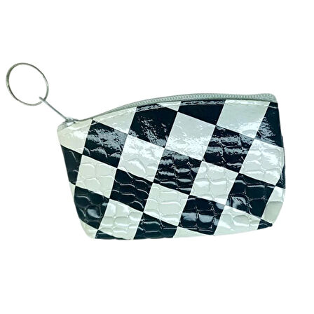 Bozuk Para Cüzdanı Anahtarlık Desenli Siyah Beyaz