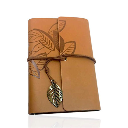 Retro Deri Defter Yaprak Tasarımlı Büyük Boy Taba