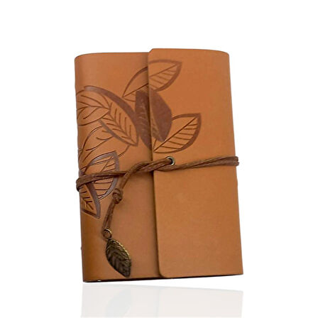 Retro Deri Defter Yaprak Tasarımlı Küçük Boy Taba
