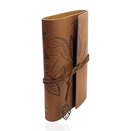 Retro Deri Defter Yaprak Tasarımlı Küçük Boy Taba