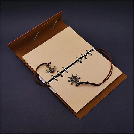 Retro Deri Defter Pusula Tasarımlı Küçük Boy Kahverengi