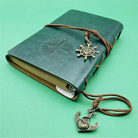 Retro Deri Defter Pusula Tasarımlı Küçük Boy Yeşil
