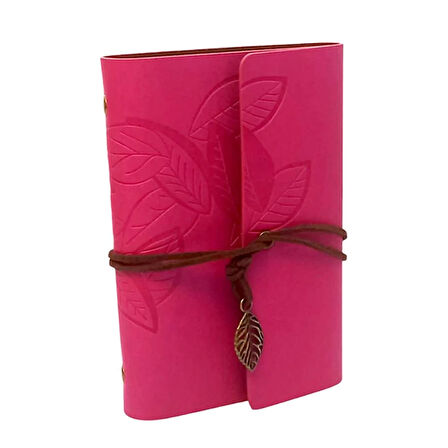 Retro Deri Defter Yaprak Tasarımlı Küçük Boy Pembe