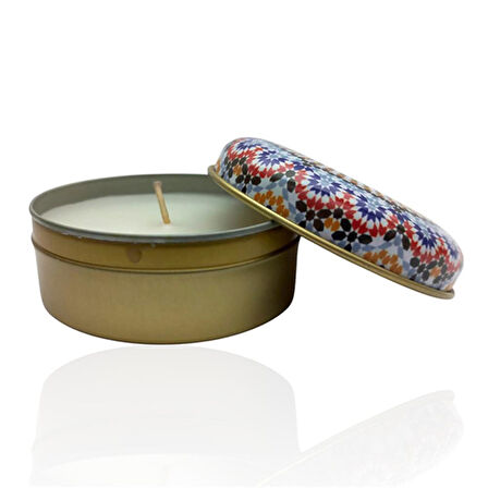 Metal Kutulu Pudra Kokulu Desenli Şık Doğal Mum