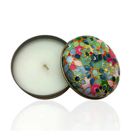 Metal Kutulu Pudra Kokulu Desenli Şık Doğal Mum