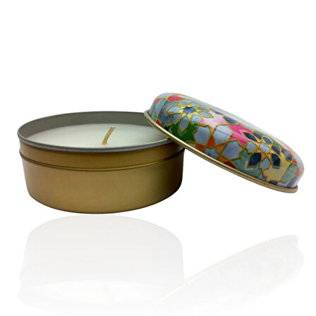 Metal Kutulu Pudra Kokulu Desenli Şık Doğal Mum