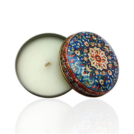 Metal Kutulu Pudra Kokulu Desenli Şık Doğal Mum