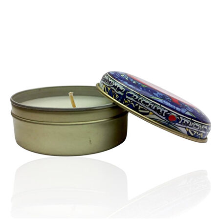 Metal Kutulu Pudra Kokulu Desenli Şık Doğal Mum