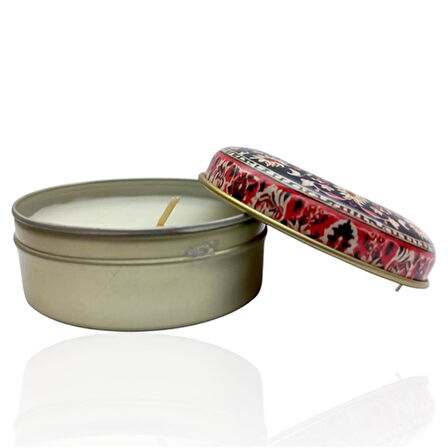 Metal Kutulu Pudra Kokulu Desenli Şık Doğal Mum