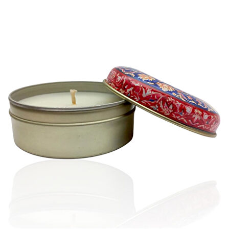 Metal Kutulu Pudra Kokulu Desenli Şık Doğal Mum