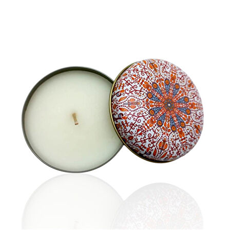 Metal Kutulu Pudra Kokulu Desenli Şık Doğal Mum