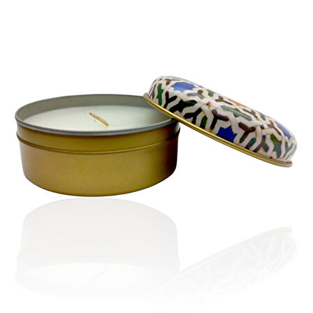 Metal Kutulu Pudra Kokulu Desenli Şık Doğal Mum