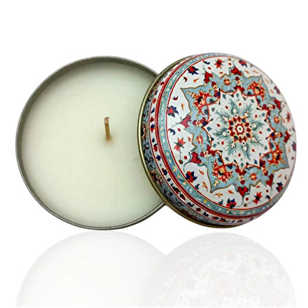 Metal Kutulu Pudra Kokulu Desenli Şık Doğal Mum