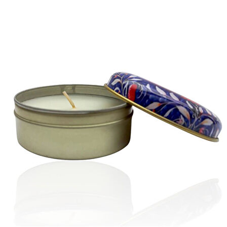 Metal Kutulu Pudra Kokulu Desenli Şık Doğal Mum