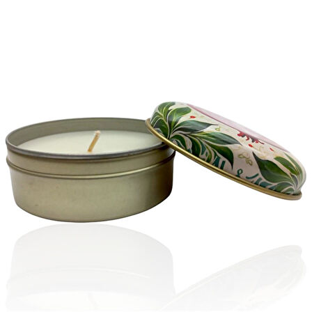 Metal Kutulu Pudra Kokulu Desenli Şık Doğal Mum