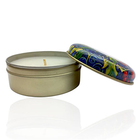 Metal Kutulu Pudra Kokulu Desenli Şık Doğal Mum