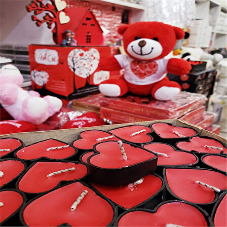 50 Adet Kırmızı Kalp Şeklinde Tealight Mum