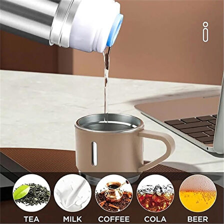 Kişiselleştirilebilir 3 Bardaklı Çelik Termos 05 Lt Crom