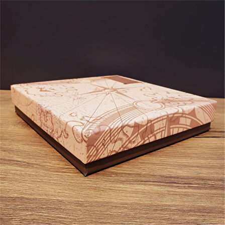 Kişiye Özel Retro Yaprak Defter Kalem Set Kahverengi Pusula Kutulu