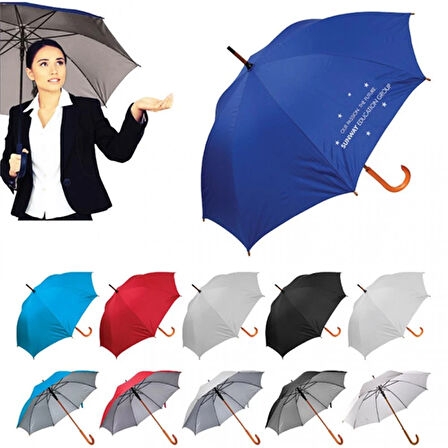 Siyah Baston Şemsiye Ahşap Saplı