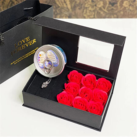 İnci Kolye Gül Yapraklı Kutulu