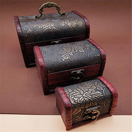 3 Lü Ahşap Dekoratif Takı Toka Kutusu