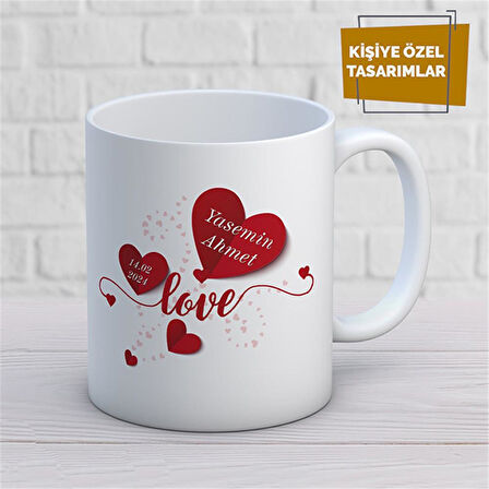 Kişiye Özel İsim Yazılabilir Sevgi Temalı Kupa Bardak