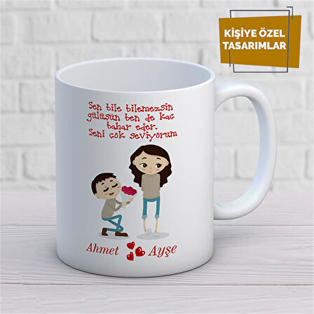 Kişiye Özel İsim Yazılabilir Sevgi Temalı Kupa Bardak