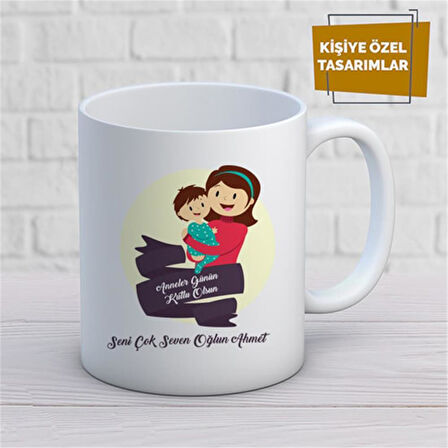 Kişiye Özel İsim Yazılabilir Anneler Günün Kutlu Olsun Seni Çok Seven Oğlun Kupa Bardak