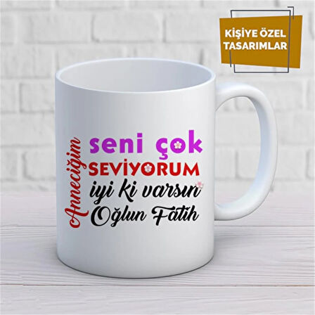 Kişiye Özel İsim Yazılabilir Anneciğim Seni Çok Seviyorum Kupa Bardak