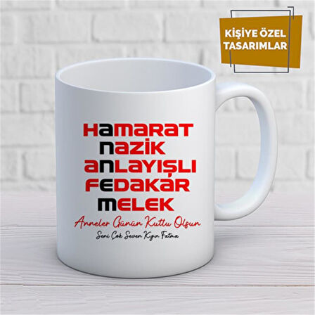 Kişiye Özel İsim Yazılabilir Hamarat Nazik Anlayışlı Fedakar Melek Annem Kupa Bardak
