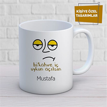 Kişiye Özel İsim Yazılabilir Bi Kahve İç Uykun Açılsın Mod Kupa Bardak