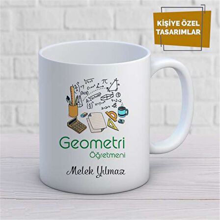 Kişiye Özel İsim Yazılabilir Geometri Öğretmeni Kupa Bardak