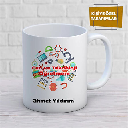 Kişiye Özel İsim Yazılabilir Fen Ve Teknoloji Öğretmeni Kupa Bardak