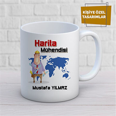 Kişiye Özel İsim Yazılabilir Harita Mühendisi Kupa Bardak