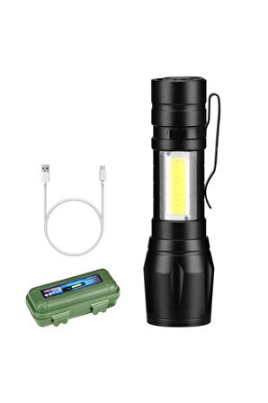 Led Usb Şarjlı Ultra Güçlü Mini Boy El Feneri ( Xpe Cob Led )