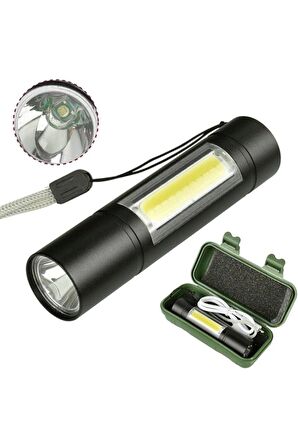 Led Usb Şarjlı Ultra Güçlü Mini Boy El Feneri ( Xpe Cob Led )