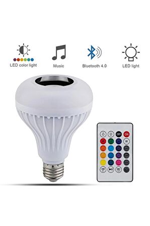 Akıllı Rgb Bluetooth Hoparlör LED Ampul (Müzik Çalma Dim Uzaktan Kumandalı)