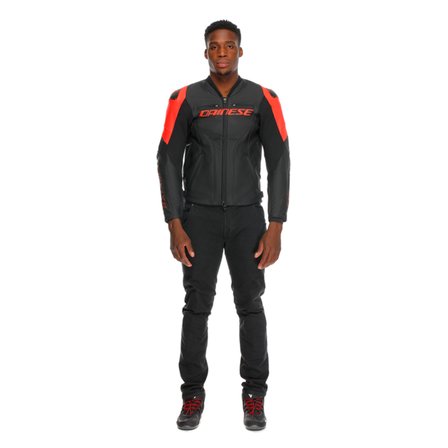 DAINESE CEKET RACING 5 LEATHER BLK BLK RED FLUO