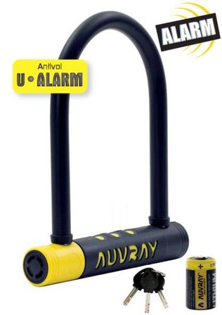 AUVRAY Alarmlı U Kilit (128x245 mm) - Yüksek Güvenlikli Motosiklet ve Bisiklet Kilidi