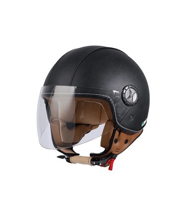 Sway SW-701 Black Leather Deri Kaplı Yarım Kask - MotoDede