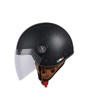 Sway SW-701 Black Leather Deri Kaplı Yarım Kask - MotoDede